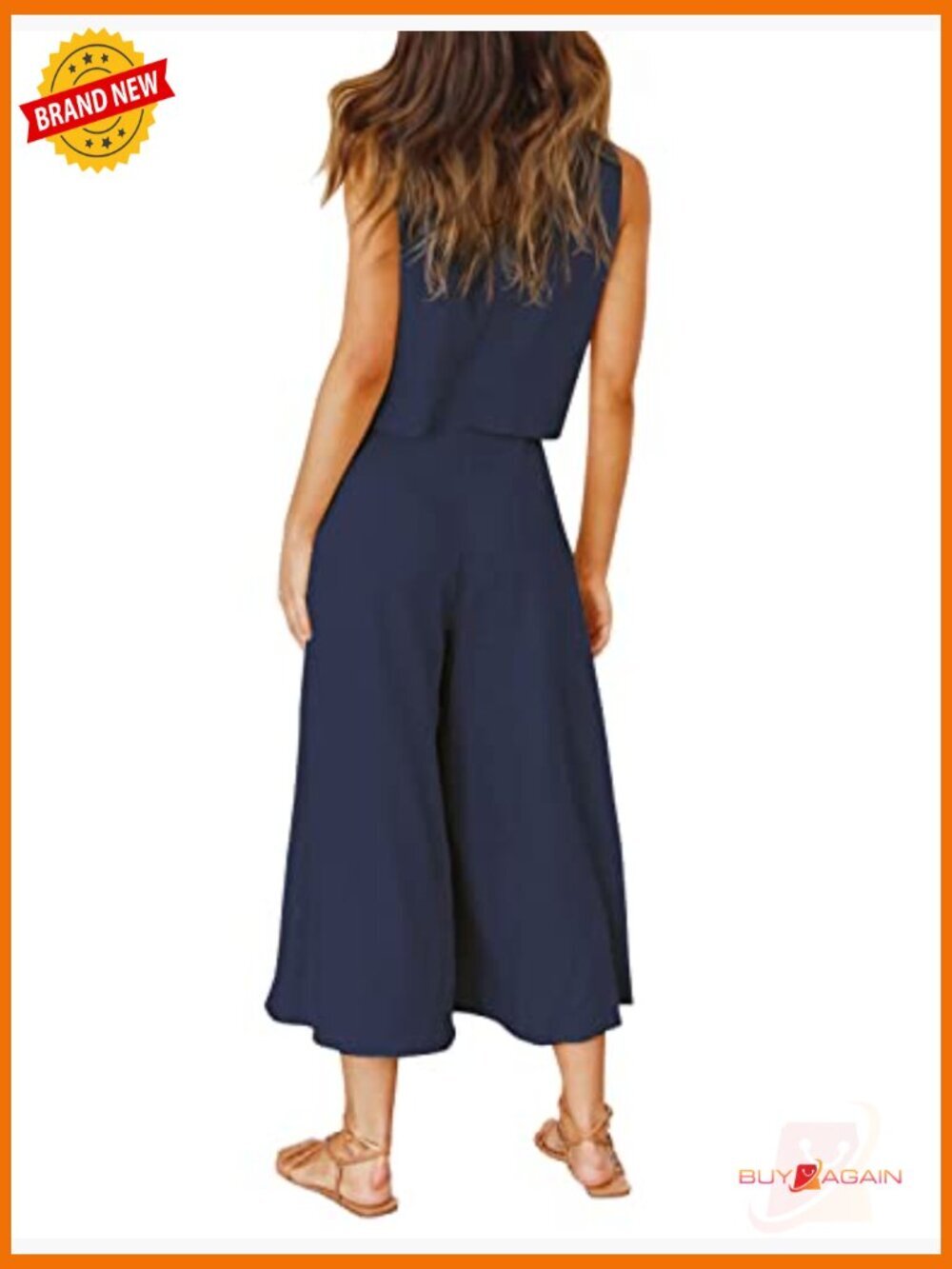 2 Piece Crop Top and Wide Leg Pants Set Jumpsuit Summer Outfit - Picture 4 of 6